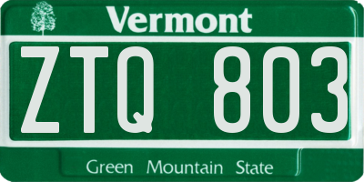 VT license plate ZTQ803