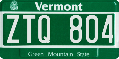VT license plate ZTQ804