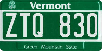 VT license plate ZTQ830