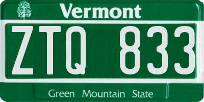 VT license plate ZTQ833