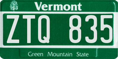 VT license plate ZTQ835