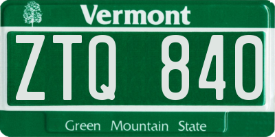 VT license plate ZTQ840