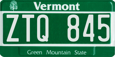 VT license plate ZTQ845