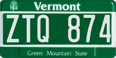 VT license plate ZTQ874