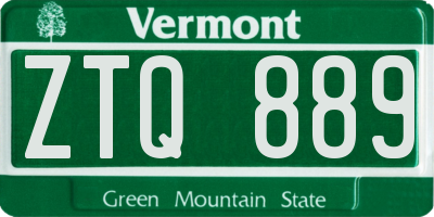 VT license plate ZTQ889