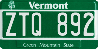 VT license plate ZTQ892