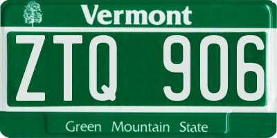 VT license plate ZTQ906