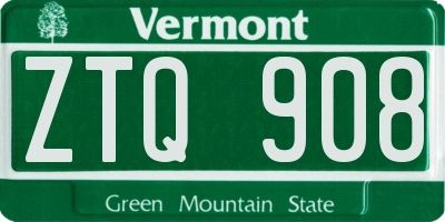 VT license plate ZTQ908