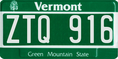 VT license plate ZTQ916