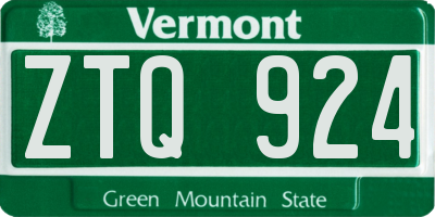 VT license plate ZTQ924
