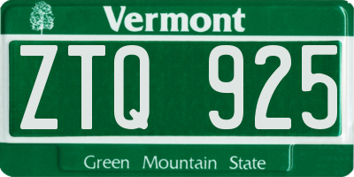 VT license plate ZTQ925