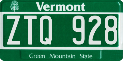 VT license plate ZTQ928