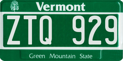 VT license plate ZTQ929