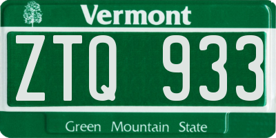 VT license plate ZTQ933