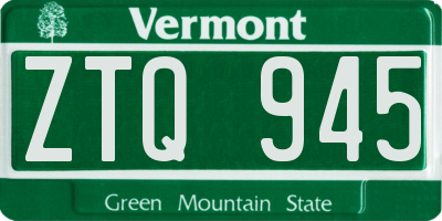 VT license plate ZTQ945