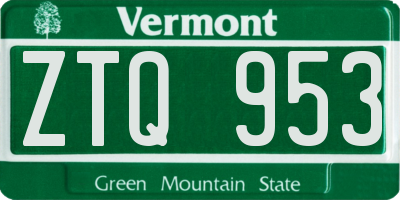 VT license plate ZTQ953