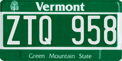 VT license plate ZTQ958
