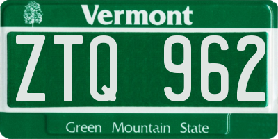 VT license plate ZTQ962