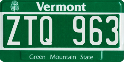 VT license plate ZTQ963