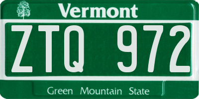 VT license plate ZTQ972