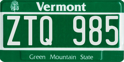 VT license plate ZTQ985