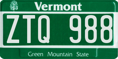 VT license plate ZTQ988