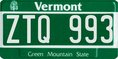 VT license plate ZTQ993