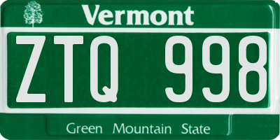 VT license plate ZTQ998
