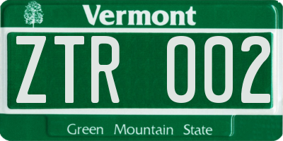 VT license plate ZTR002