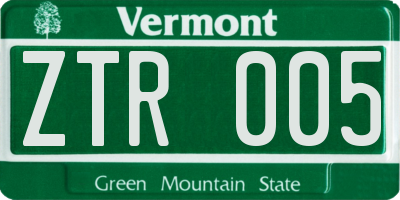 VT license plate ZTR005