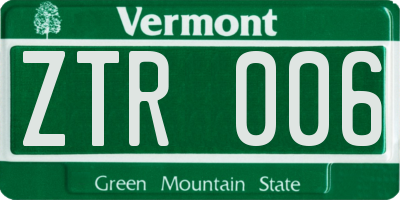 VT license plate ZTR006