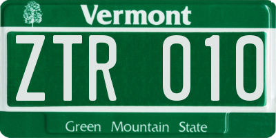 VT license plate ZTR010