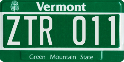 VT license plate ZTR011