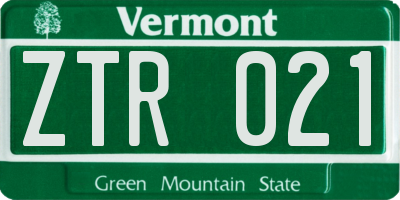 VT license plate ZTR021