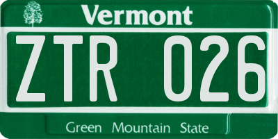 VT license plate ZTR026