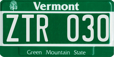 VT license plate ZTR030