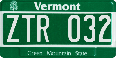 VT license plate ZTR032