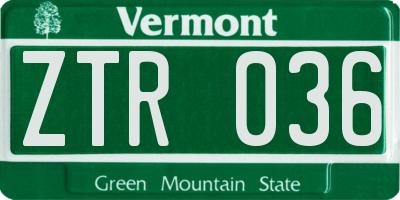 VT license plate ZTR036