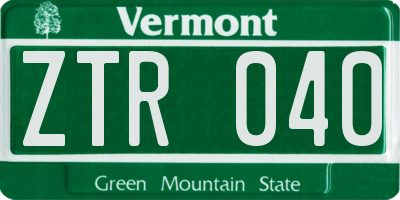 VT license plate ZTR040