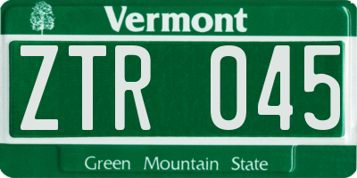 VT license plate ZTR045