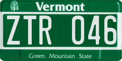 VT license plate ZTR046
