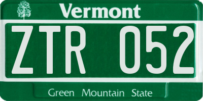 VT license plate ZTR052