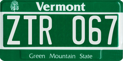 VT license plate ZTR067