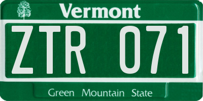 VT license plate ZTR071