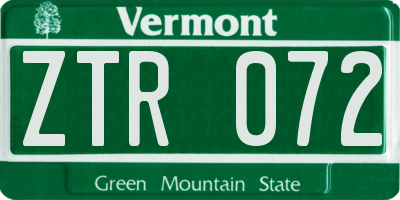 VT license plate ZTR072