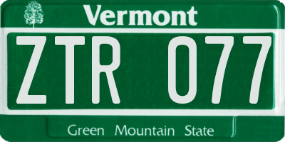 VT license plate ZTR077