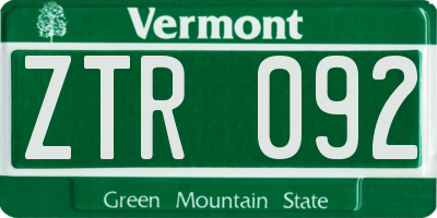 VT license plate ZTR092