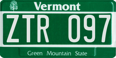 VT license plate ZTR097