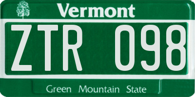 VT license plate ZTR098