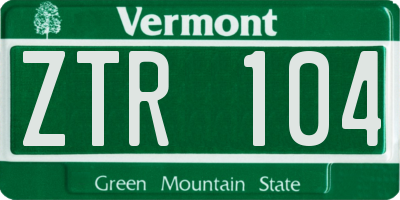 VT license plate ZTR104